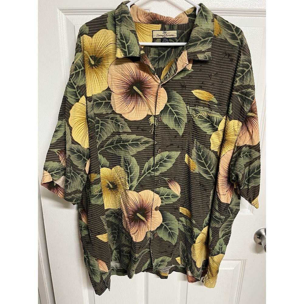 Tommy Bahama Floral‎ Silk Cotton Relaxed Short Sleeve Button-Up Shirt XXL